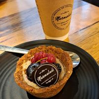 Vegan cheesecake & matcha latte at Marmalade in Amman