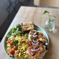 Lox on sourdough and scrambled tofu  at superplanty in Zagreb