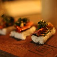 Papaya nigiri with papaya jerky at Aliado Bar & Aperitivo in San Juan