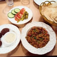 Foul with falafel, tahini sauce, fresh veg, and pita bread at Red Sea Cafe Westfield Henderson in Auckland
