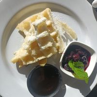 Vegan waffles at Muri Beach Club Hotel in Rarotonga