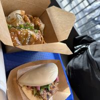 Vegan dumplings with peanut sauce; tofu baoo  at The Daily Dumpling Wonton Co in Toronto