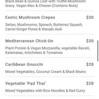 Vegan entrees! There were also multiple vegan apps, the soup of the day is always vegan, and there were 3 vegan desserts!   at The Studio in Hilton Head Island