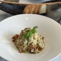 Artichocke and tofu pasta with crispy focaccia  at Marixx in Ventimiglia