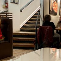 Stairs to access the restaurant in the basement level   at Asiana Noodle Shop in Burlington