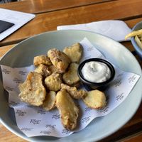 Tempura artichokes with vegan aiolii  at Assembly The People's Pub in Braddon