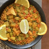Very good vegan Paella😄for Germans: don‘t worry it is made out of vegan broth (there is a typo in the menu)  at Mijia in Tenerife