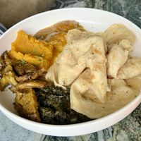 Buss Up Shut Roti Plate - the roti is a bit large compared to the rest of the food, but it was delicious so I'm not complaining  at HAAM - Caribbean Plant Cuisine in Brooklyn