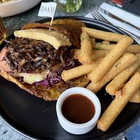 Patacon de Jerk Mushrooms  at HAAM - Caribbean Plant Cuisine in Brooklyn