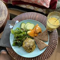 Went here on two separate occasions so far - the first was breakfast - the scrambled tofu is delightful— the veggies are SO FRESH and the Kurkuma latte (turmeric) was delightful  at Bataat in Amsterdam