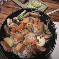 Pad Eggplant w/ vermicelli noodles and tofu mixed at Red Rice Kitchen in Gainesville