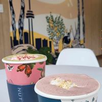 Matcha (Christmas edition) is the green one and other one is the Red velvet nut latte at Nuttea in Toronto