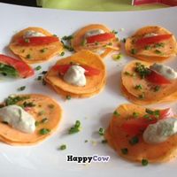 RAWvioli. Potatoes and the best cream sauce you've ever tasted. at RohKostlich BistRoh in Speyer