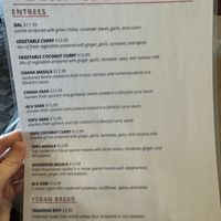Vegan menu  at Spice & Tonic - Indian Cuisine & Bar in Minneapolis