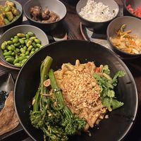 Another day version of vegan Dan Dan noodles and vegan banchan at The Dragon Room in Columbia