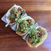 The Mole Broccoli (left) and The Brussels Sprout (x2) (made vegan)  at The Mule - Burlington in Burlington