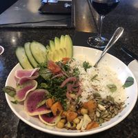 Harvest bowl without the raita. So yummy. I had it twice. One was take away for the train ride home. I was so happy to find this place    at REDS   in Niagara Falls