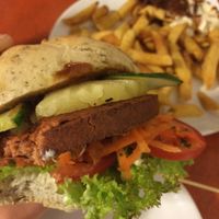 great burger and great fries at De Vegetarische Snackbar in The Hague