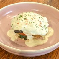 Portobello benedict. Great sauce, great Portobello mushroom - but the home-made muffin itself was borderline inedible. at Teva Deli in Rio De Janeiro