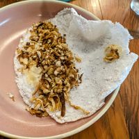 Smoked mushroom and fake mozarella tapioca, opened for the photo. Tapioca itself was decent enough, but the filling elevated it to make it the best tapioca I've ever had. at Teva Deli in Rio De Janeiro