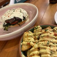 Portobello benedict with truffle fries  at Teva Deli in Rio De Janeiro