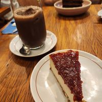 cold chocolate and fruity cheesecake at Teva Deli in Rio De Janeiro