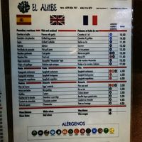 Menu at El Aljibe in Priego De Cordoba