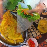 crispy pancake with mushrooms and green peas at Mani in Ho Chi Minh City