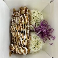 Vegan eggplant katsu rice bowl  at Fatboy Sandos in Mesa