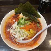 spicy vegan ramen (with added egg + seaweed 150yen each)  at Menya Takeichi in Tokyo