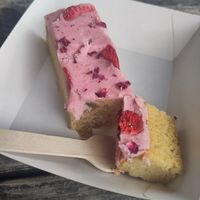 Strawberry and rhubarb cake at Bakehouse in Bristol