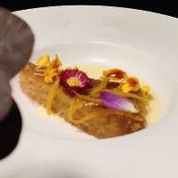 Vegan dessert 'Paddington' marmalade cake with vegan bay leaf custard at Bowleys At The Plough in Trottiscliffe