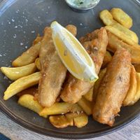 Fantastic vegan fish and chips  at The Old Chain Pier in Edinburgh