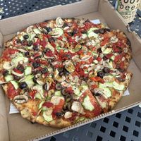 Vegan Supreme +vegan cheese  at Flying Dog Wood Fired Pizza & Vinyl in Willits