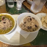 Curry okra and spinach with my side of rice and peas included   at Turtle Bay - Peterborough in Peterborough