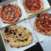 top 2 pizzas - Vegan margherita
Bottom 2 - Vegan Garlic butter bread & Vegan Njuda Pie Pizza at Leopard Pie in Worsley