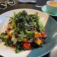 Chickpea stack (I think that’s what it was called) and the best coffee I’ve had in aaaages   at Patch in Colchester