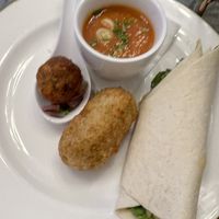 Blurry photo of the vegan savoury food   at Bedford Swan Hotel in Bedford