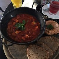 Vegan Shakshouka for breakfast at Meshek Barzilay in Tel Aviv