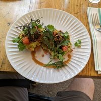 Avocado Toast with Seared Oyster Mushrooms at Meshek Barzilay in Tel Aviv