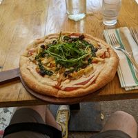 Artichoke & Kalamata Olive Pizza at Meshek Barzilay in Tel Aviv