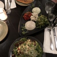 Cheese starter and sprout salad at Meshek Barzilay in Tel Aviv