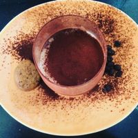 vegan tiramisu at Meshek Barzilay in Tel Aviv