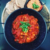 vegan shakshuka at Meshek Barzilay in Tel Aviv