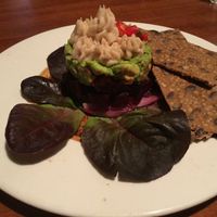 Rapunzel, avocado and beet ceviche served with cream of Lima bean and buckwheat at Meshek Barzilay in Tel Aviv
