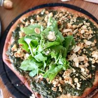 Spinach pizza  at Meshek Barzilay in Tel Aviv