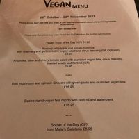 This was the vegan menu! Delicious options!   at The Mustard Seed  in Inverness