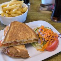 Vegan tomato toastie and fries at Bothy Restaurant and Bar in Fort Augustus