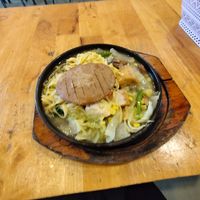 Sizzling black pepper steak noodles at Surn Yi Vegetarian Restaurant in Phnom Penh