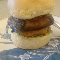 Vegan buger (comes with cup of coke or sprite) for $2. I asked I if the bun was really vegan and the girl who speaks English well said yes, no milk or eggs in the bun. at Surn Yi Vegetarian Restaurant in Phnom Penh